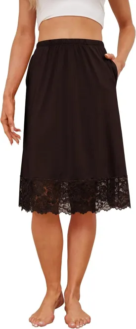 H HIAMIGOS Midi Slip Skirt Lace Slip Dress Half Slips for Women Satin Skirt