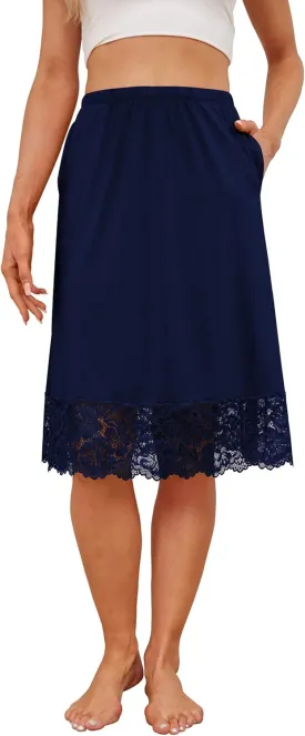 H HIAMIGOS Midi Slip Skirt Lace Slip Dress Half Slips for Women Satin Skirt