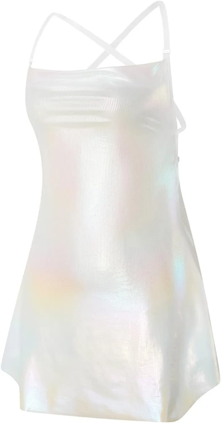 HengShunRui Women Shiny Backless Slip Dress Spaghetti Strap Party Dresses