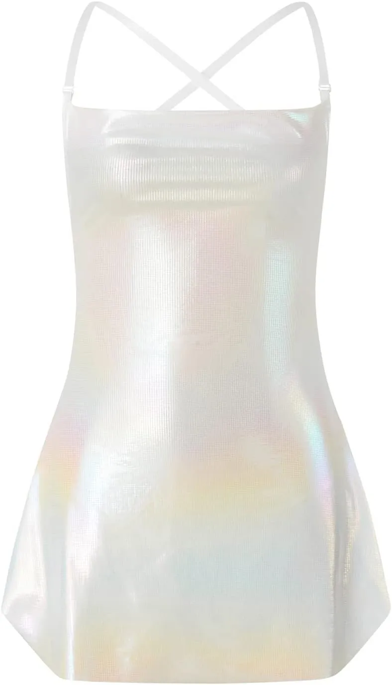 HengShunRui Women Shiny Backless Slip Dress Spaghetti Strap Party Dresses