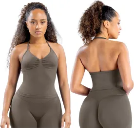 Impact Longline Strappy Top Women Halter Tops Workout Tank Compression Gym Fitness