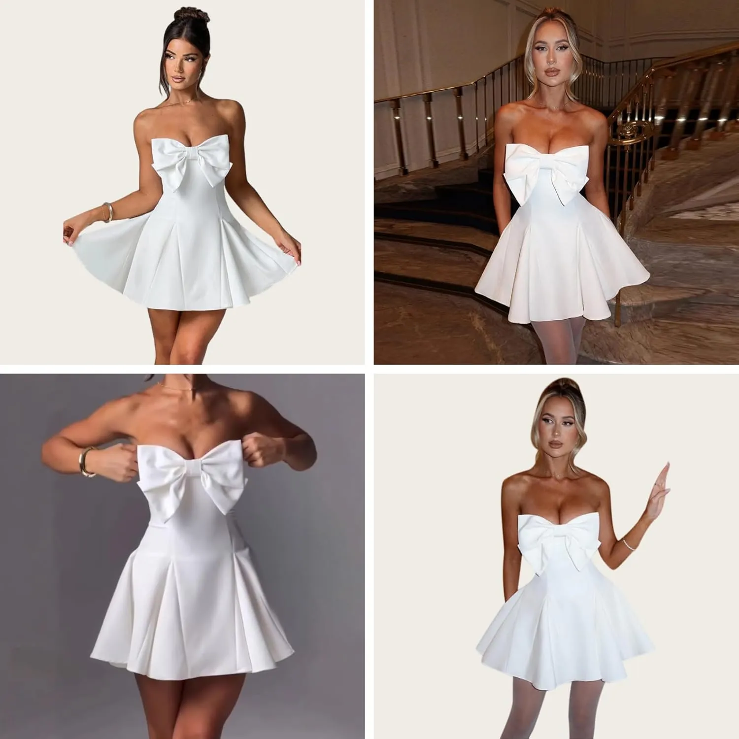 JUMISEE Women's Elegant Bow Strapless Homecoming Dress A Line Swing Tube Mini Dress Short Evening Party Prom Dress