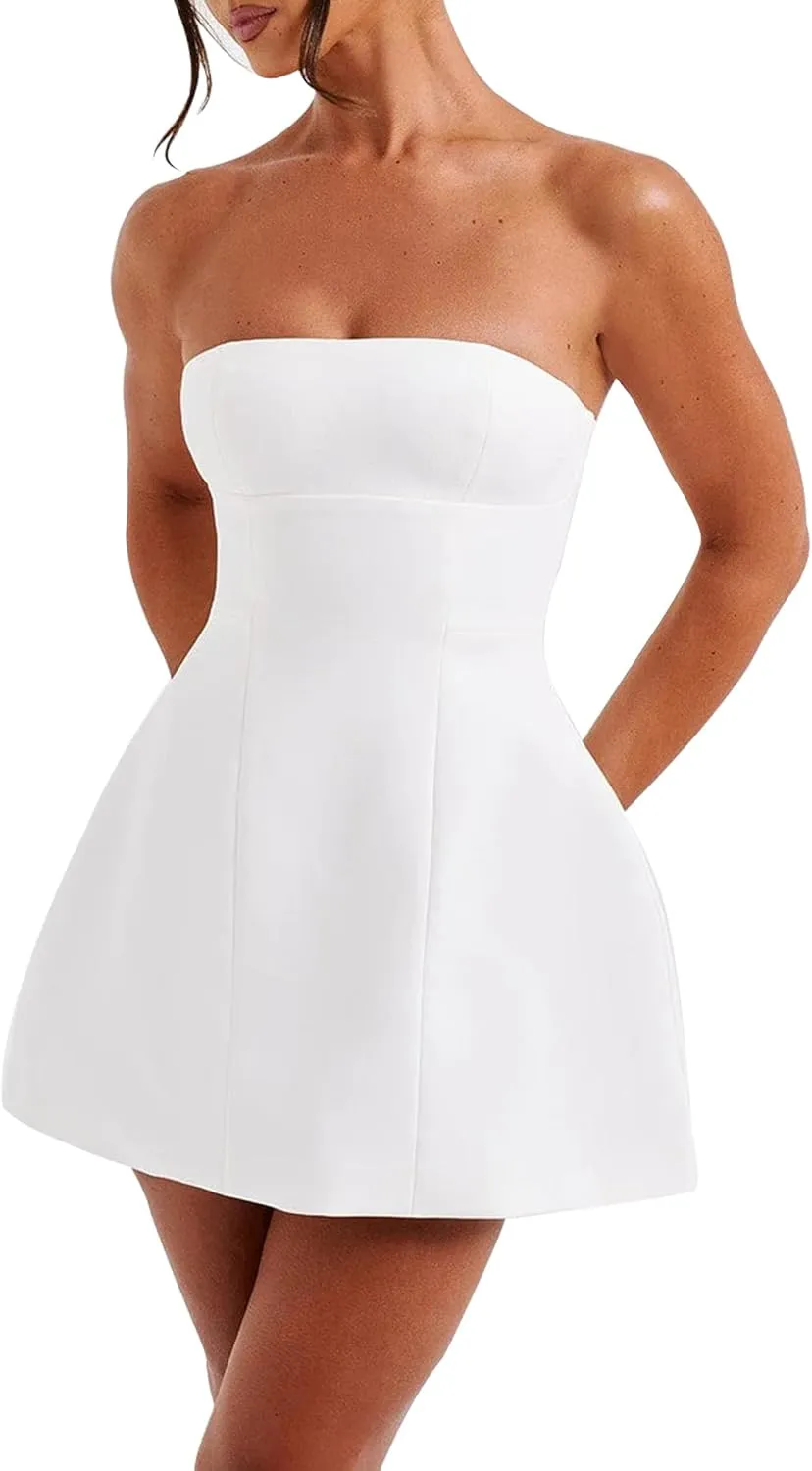 LuFeng Women's Sexy Strapless Backless Tube Top Bodycon Dress Sleeveless Cute A Line Mini Dresses