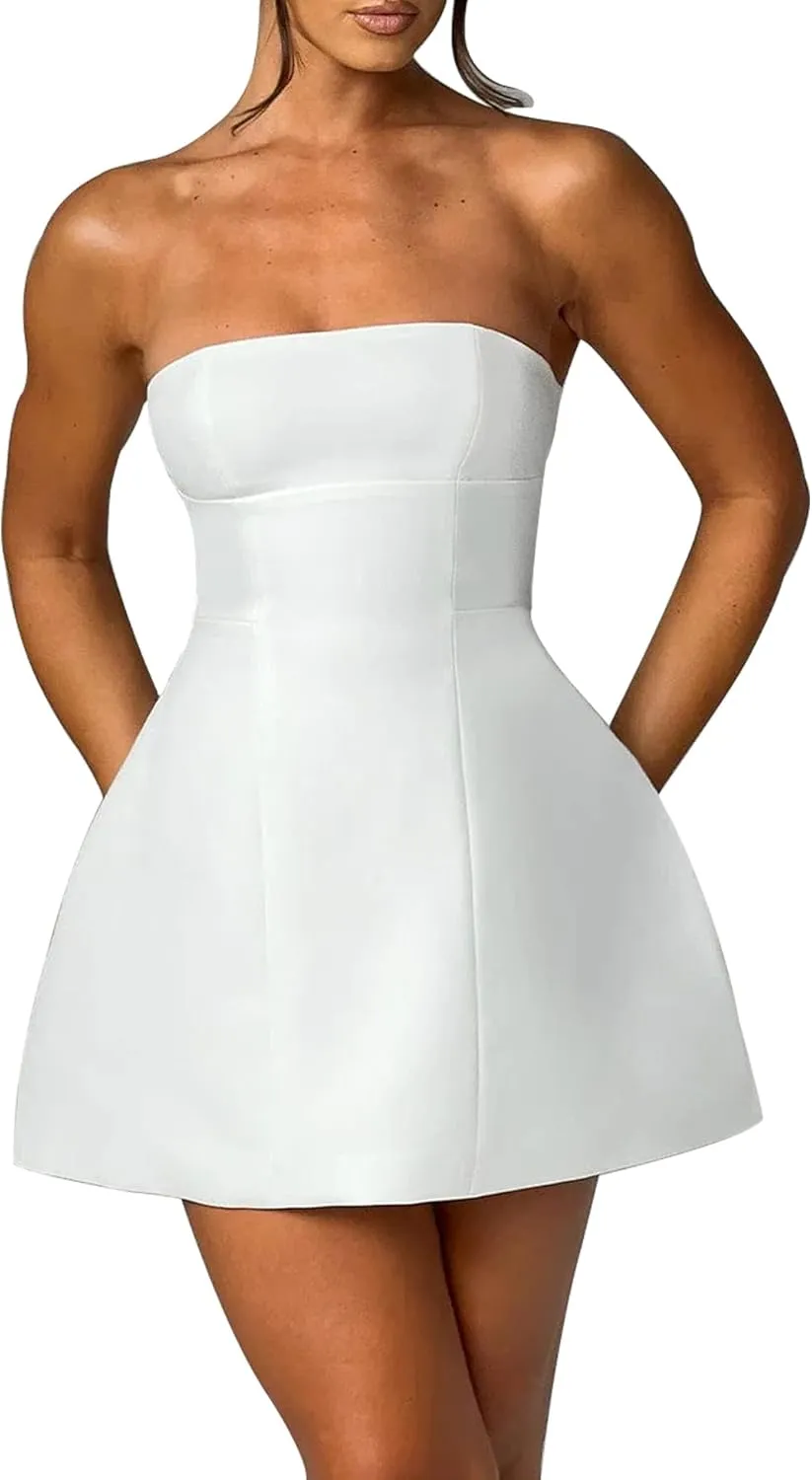 LuFeng Women's Sexy Strapless Backless Tube Top Bodycon Dress Sleeveless Cute A Line Mini Dresses