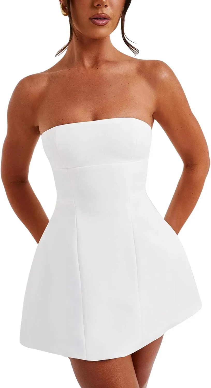 LuFeng Women's Sexy Strapless Backless Tube Top Bodycon Dress Sleeveless Cute A Line Mini Dresses