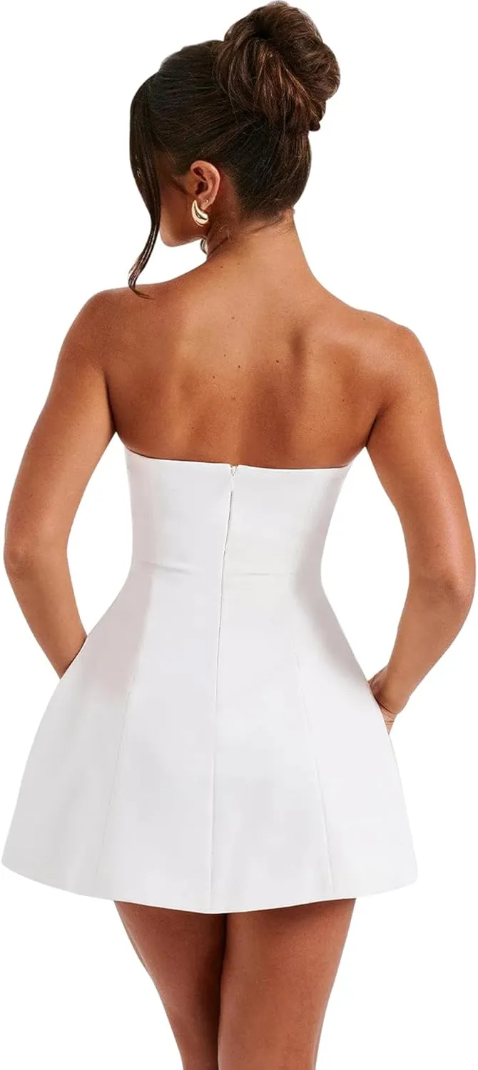 LuFeng Women's Sexy Strapless Backless Tube Top Bodycon Dress Sleeveless Cute A Line Mini Dresses