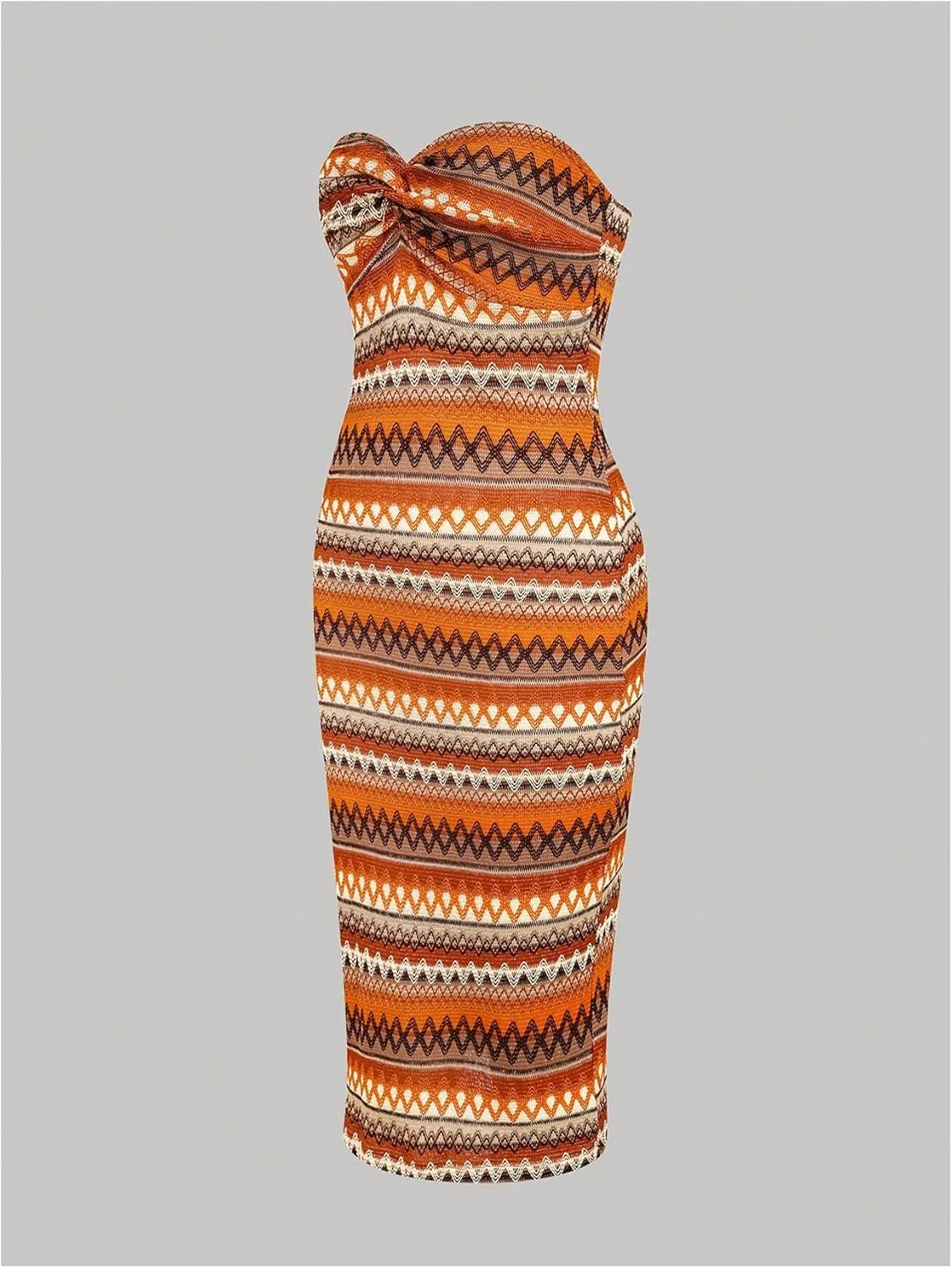MakeMeChic Women's Twist Strapless Bandeau Tube Dress Geo Striped Sleeveless Long Bodycon Sundress