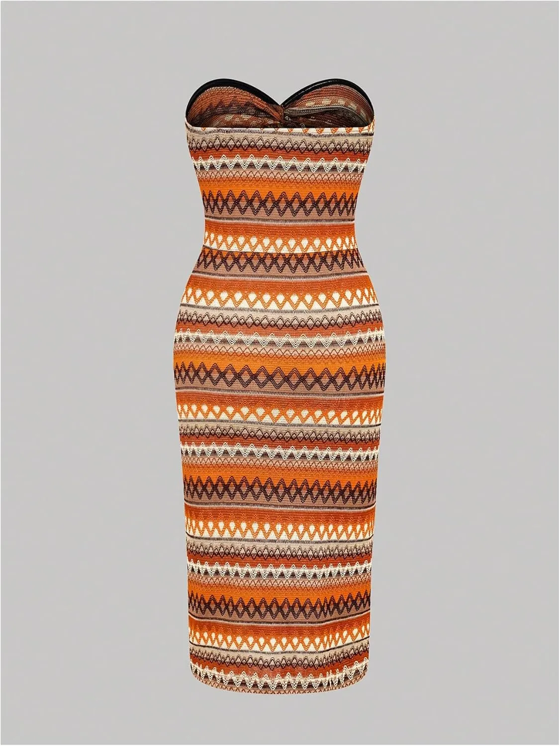 MakeMeChic Women's Twist Strapless Bandeau Tube Dress Geo Striped Sleeveless Long Bodycon Sundress