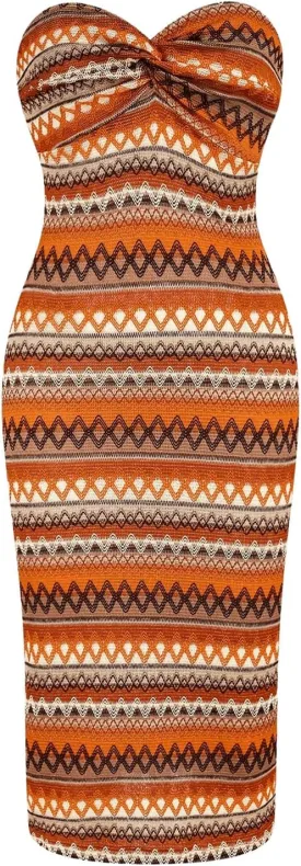 MakeMeChic Women's Twist Strapless Bandeau Tube Dress Geo Striped Sleeveless Long Bodycon Sundress