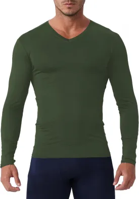 Men's Compression Shirt V Neck Long Sleeve Workout Shirts Cool Dry Athletic Gym Undershirts Active Sports Baselayer Tops