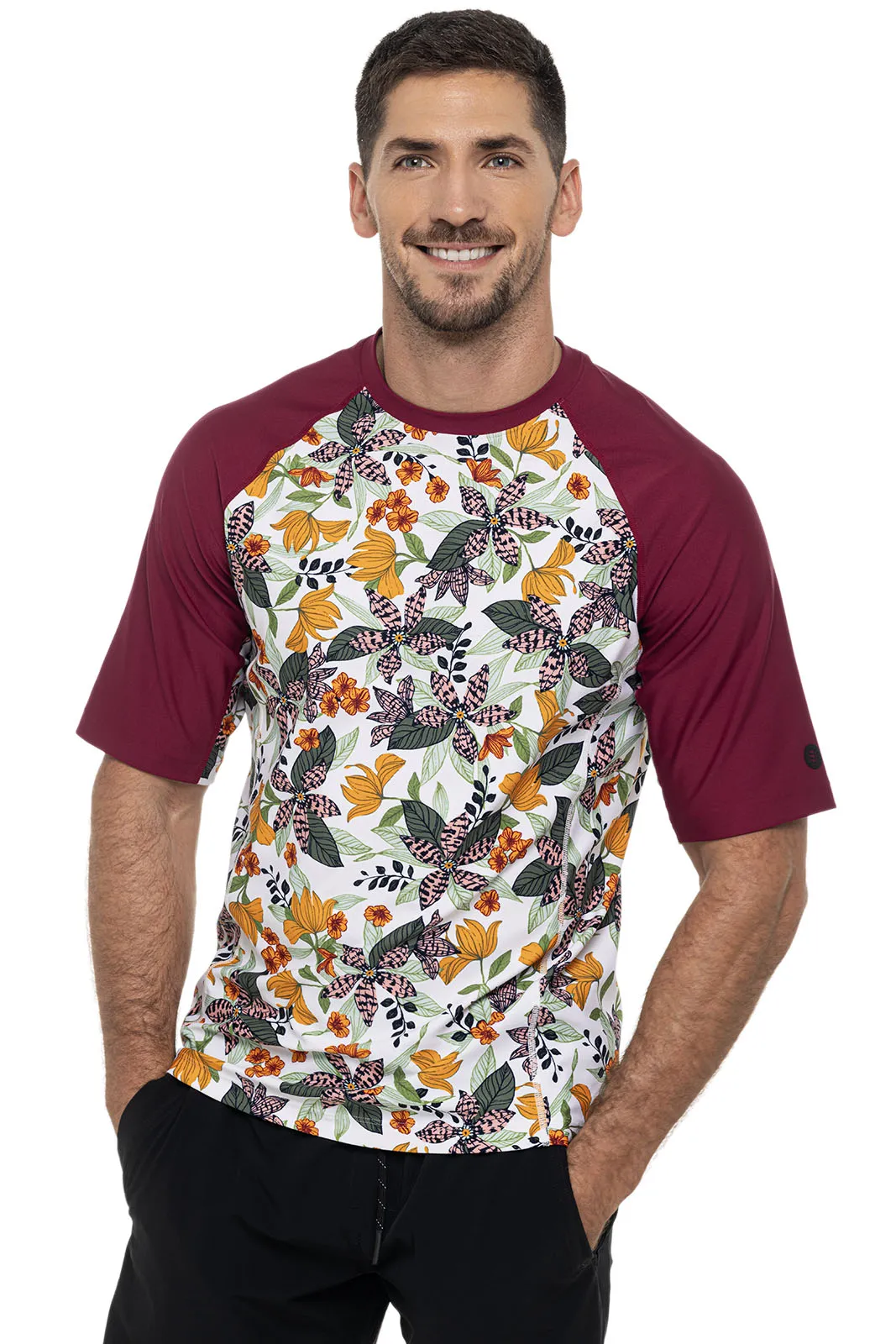 Men's Hightide Short Sleeve Swim Shirt  |  Apricot Crush Floral Paradise