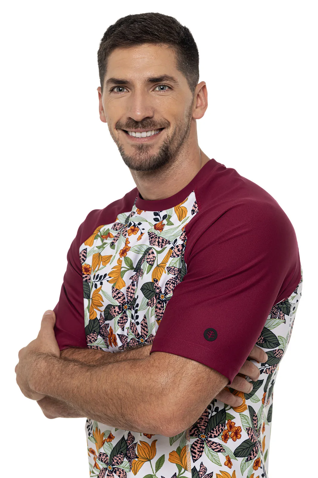Men's Hightide Short Sleeve Swim Shirt  |  Apricot Crush Floral Paradise