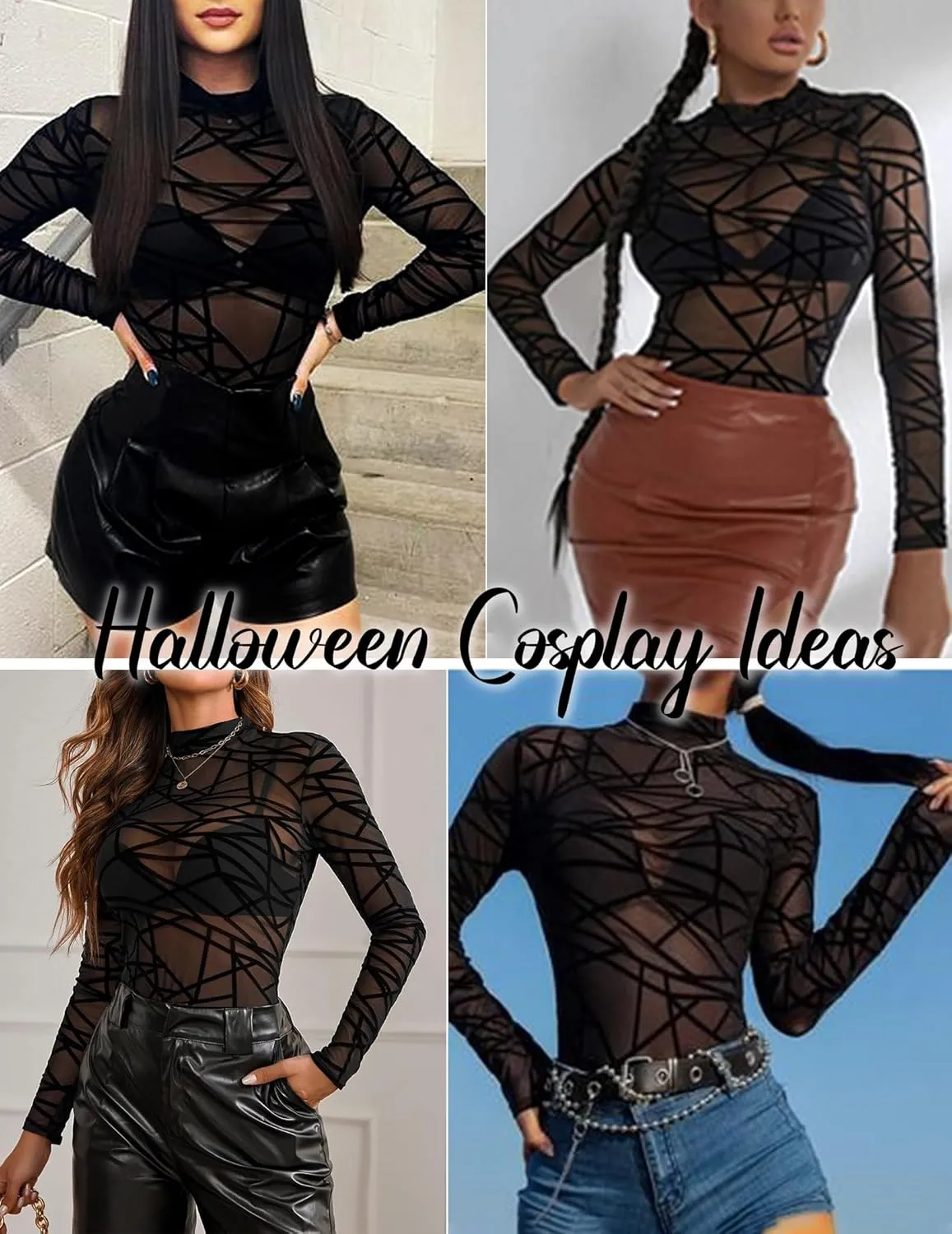 Mesh Top for Women Long Sleeve Mock Neck Mesh Shirt Sheer Top Solid Floral Tee Shirts S-XXL