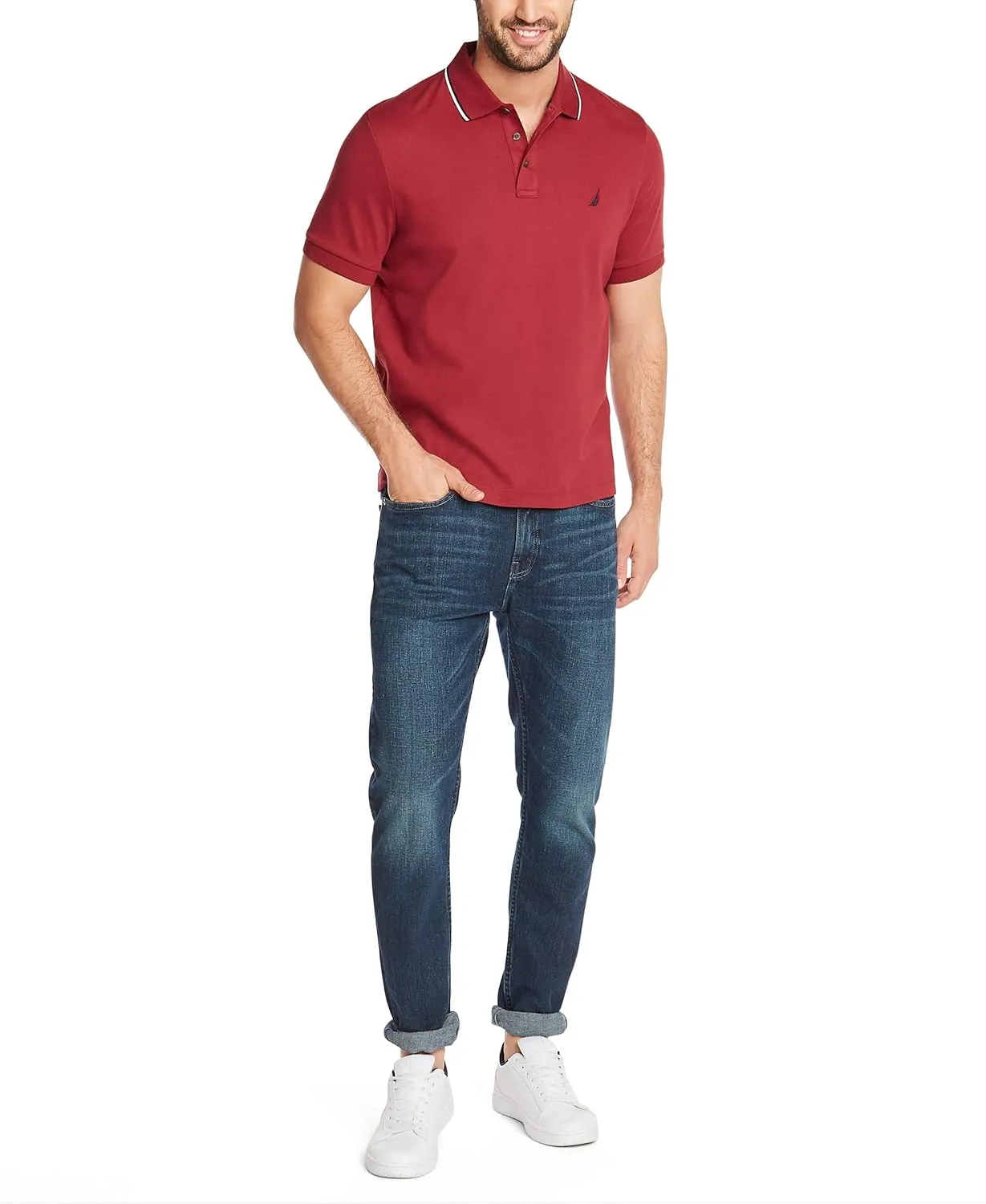 Nautica Men's Classic Fit Short Sleeve Dual Tipped Collar Polo Shirt