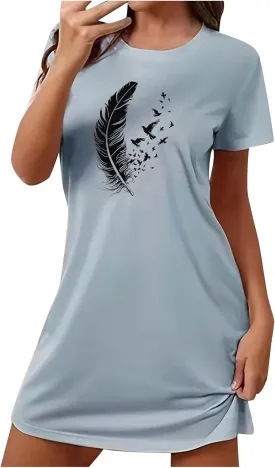 Nightgowns for Womens Short Sleeve Graphic Sleep Tees Pullover Night Shirts Sleep Shirt Soft Feather T Shirt Dresses
