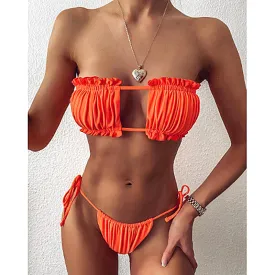 Orange Strapless String Bikini
