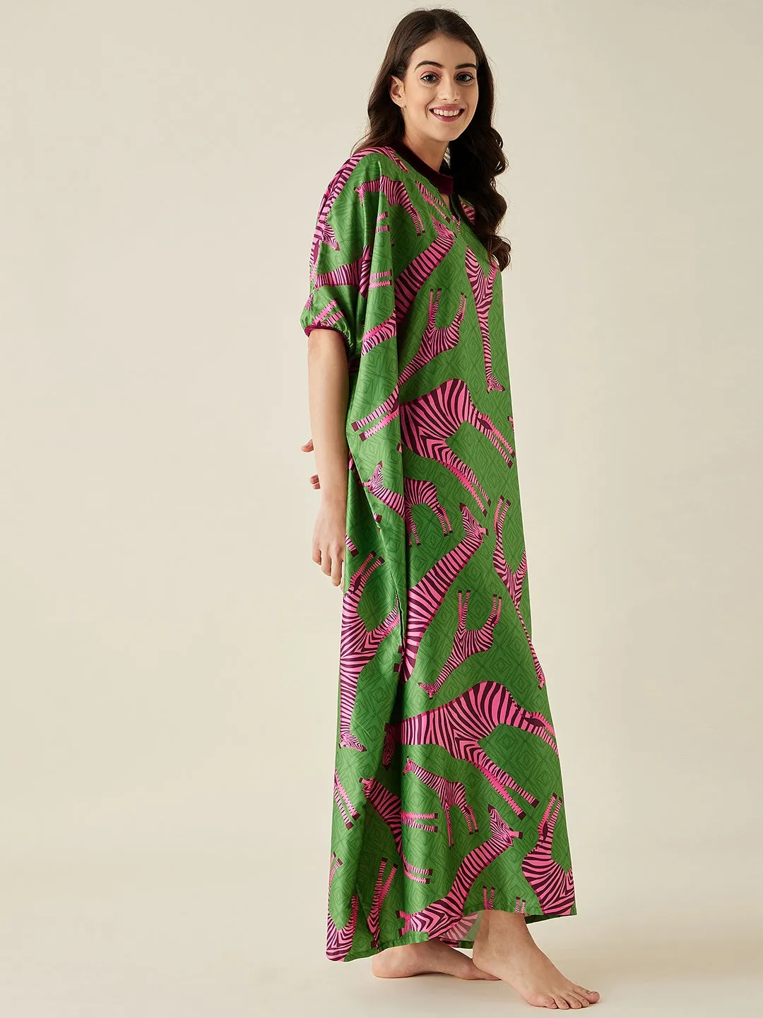 Pink Giraffe Satin  Kaftan Loungewear - The Kaftan Company