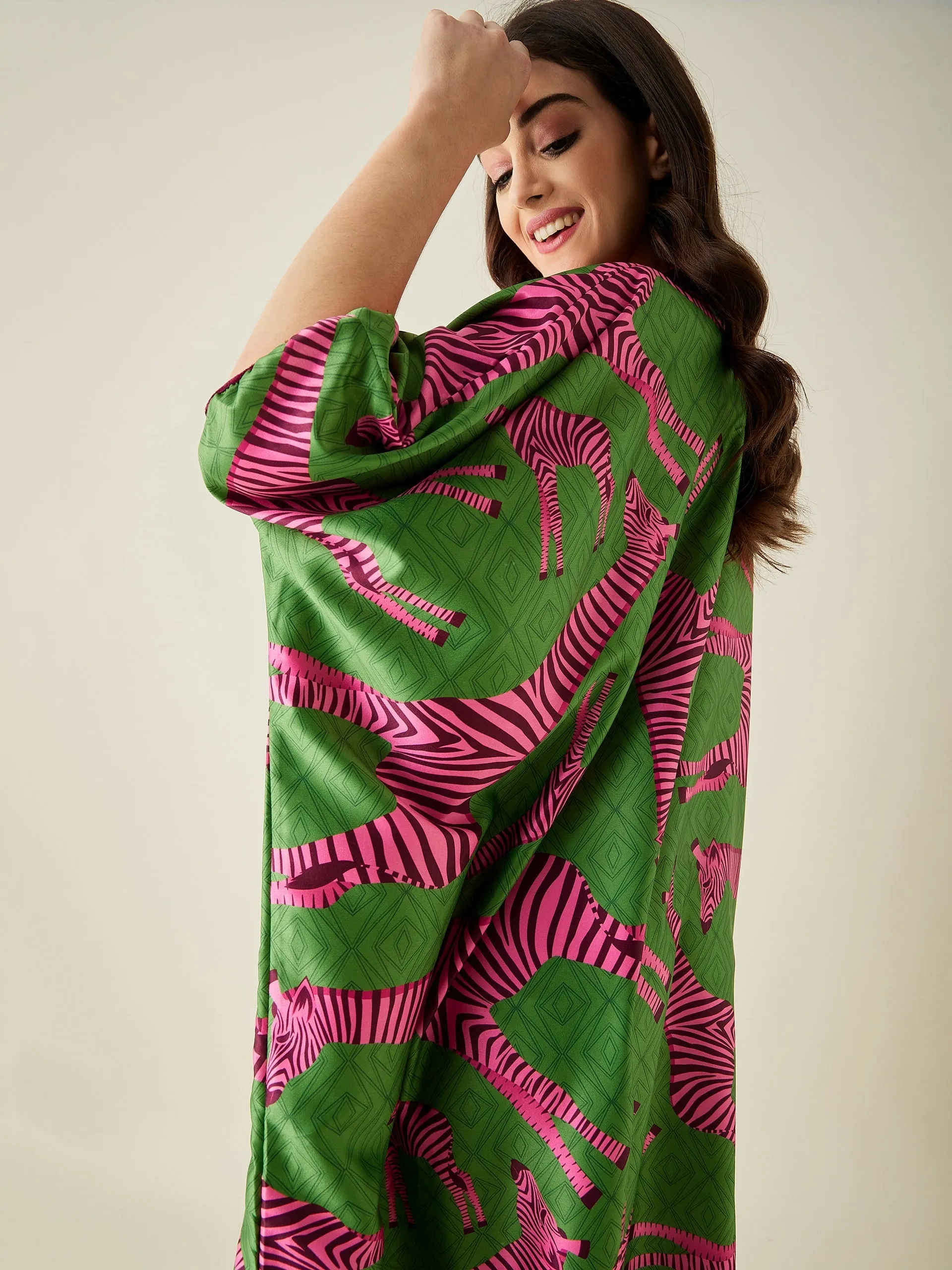 Pink Giraffe Satin  Kaftan Loungewear - The Kaftan Company