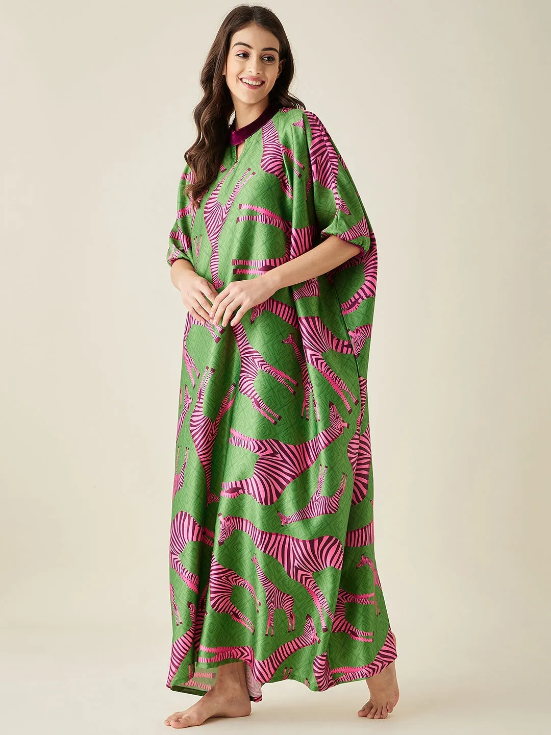 Pink Giraffe Satin  Kaftan Loungewear - The Kaftan Company