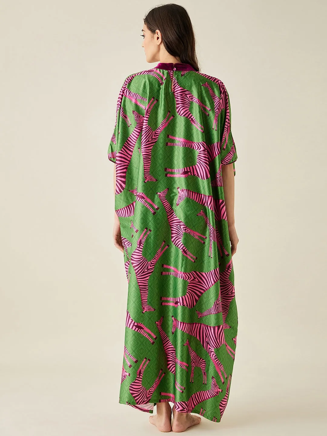 Pink Giraffe Satin  Kaftan Loungewear - The Kaftan Company