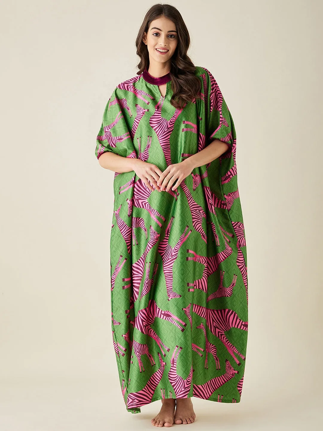 Pink Giraffe Satin  Kaftan Loungewear - The Kaftan Company