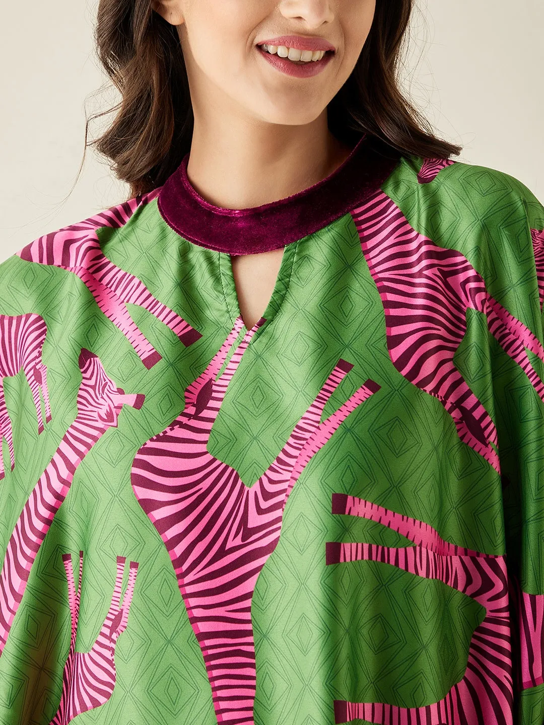 Pink Giraffe Satin  Kaftan Loungewear - The Kaftan Company