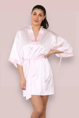 Pink Valentine's Day Sexy Stripe Open-Front Satiny Wrap Tie Robe