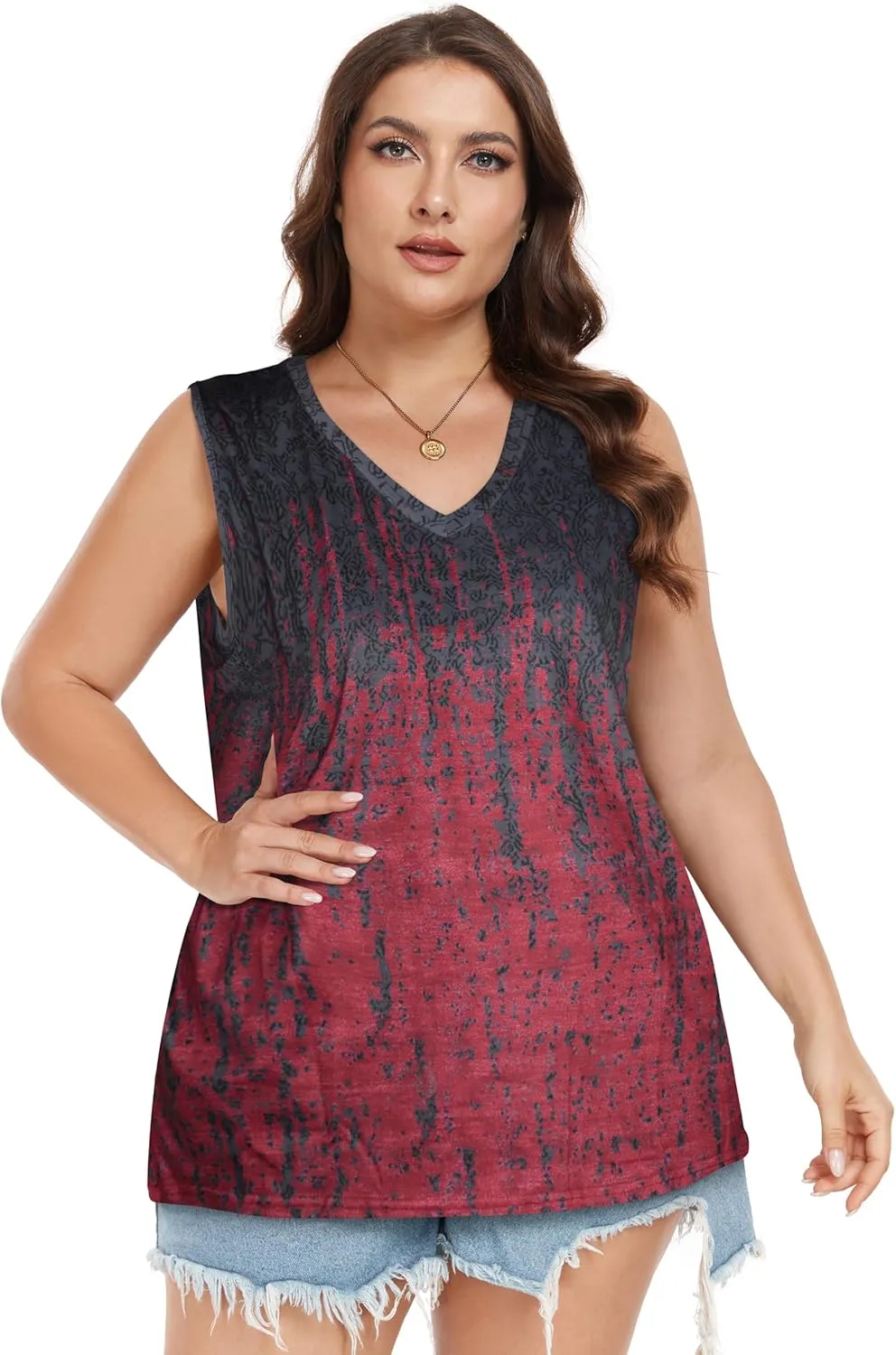 Plus Size Tanks Women Summer Top V Neck Sleeveless Top Loose Fit Tee Workout Shirts