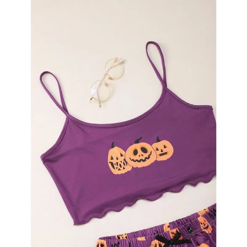 Pumpkin Print Camisole And Short Set