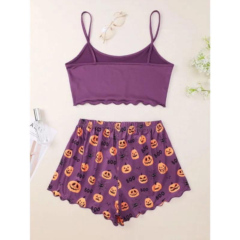 Pumpkin Print Camisole And Short Set