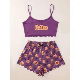 Pumpkin Print Camisole And Short Set