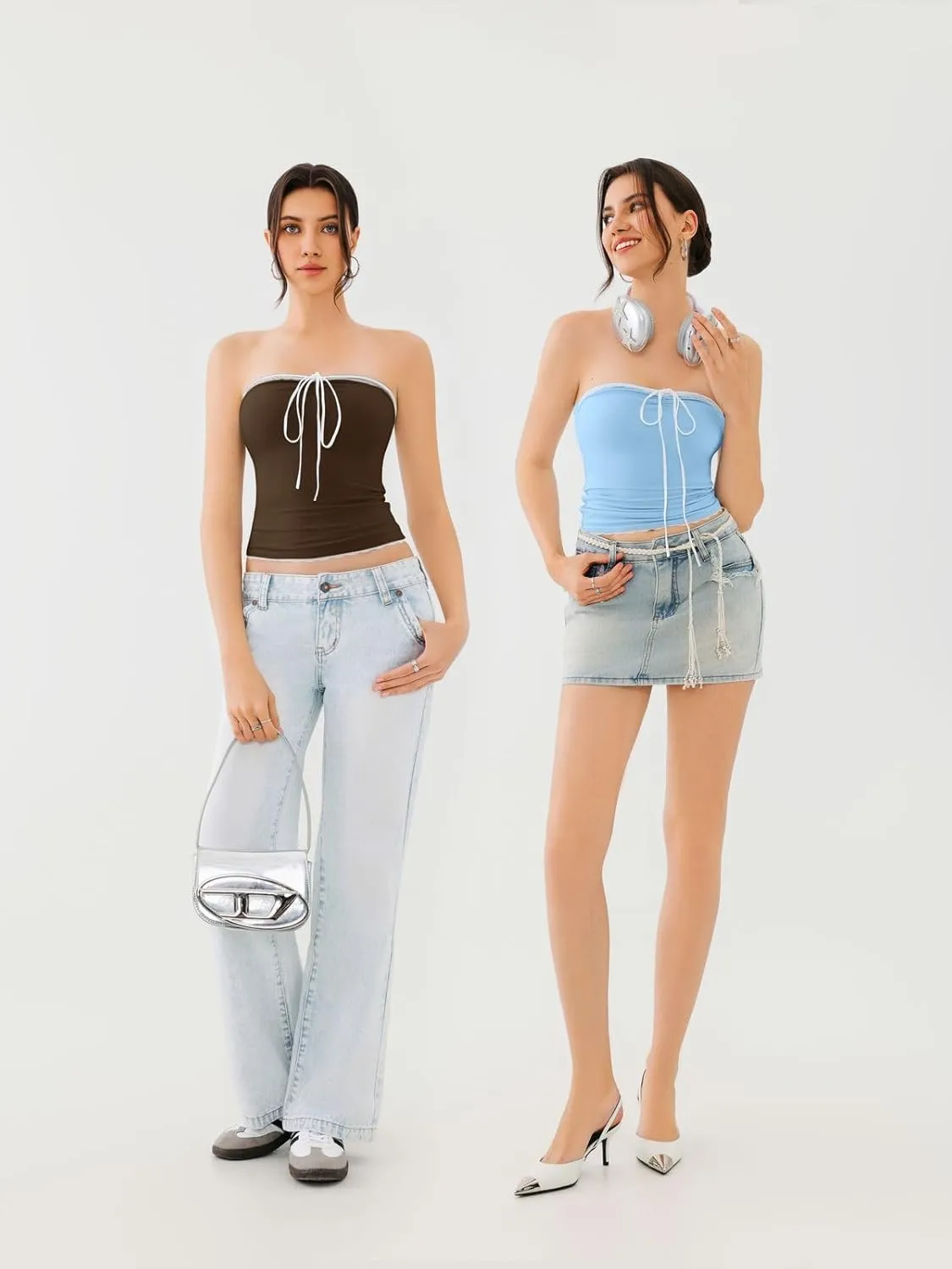 REORIA Women's Y2K Cute Tube Top Double Lined Strapless Backless Sleeveless Crop Top for Summer 2025 Going Out