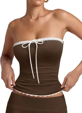 REORIA Women's Y2K Cute Tube Top Double Lined Strapless Backless Sleeveless Crop Top for Summer 2025 Going Out