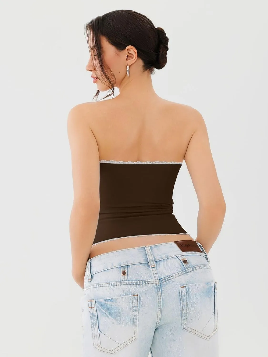 REORIA Women's Y2K Cute Tube Top Double Lined Strapless Backless Sleeveless Crop Top for Summer 2025 Going Out