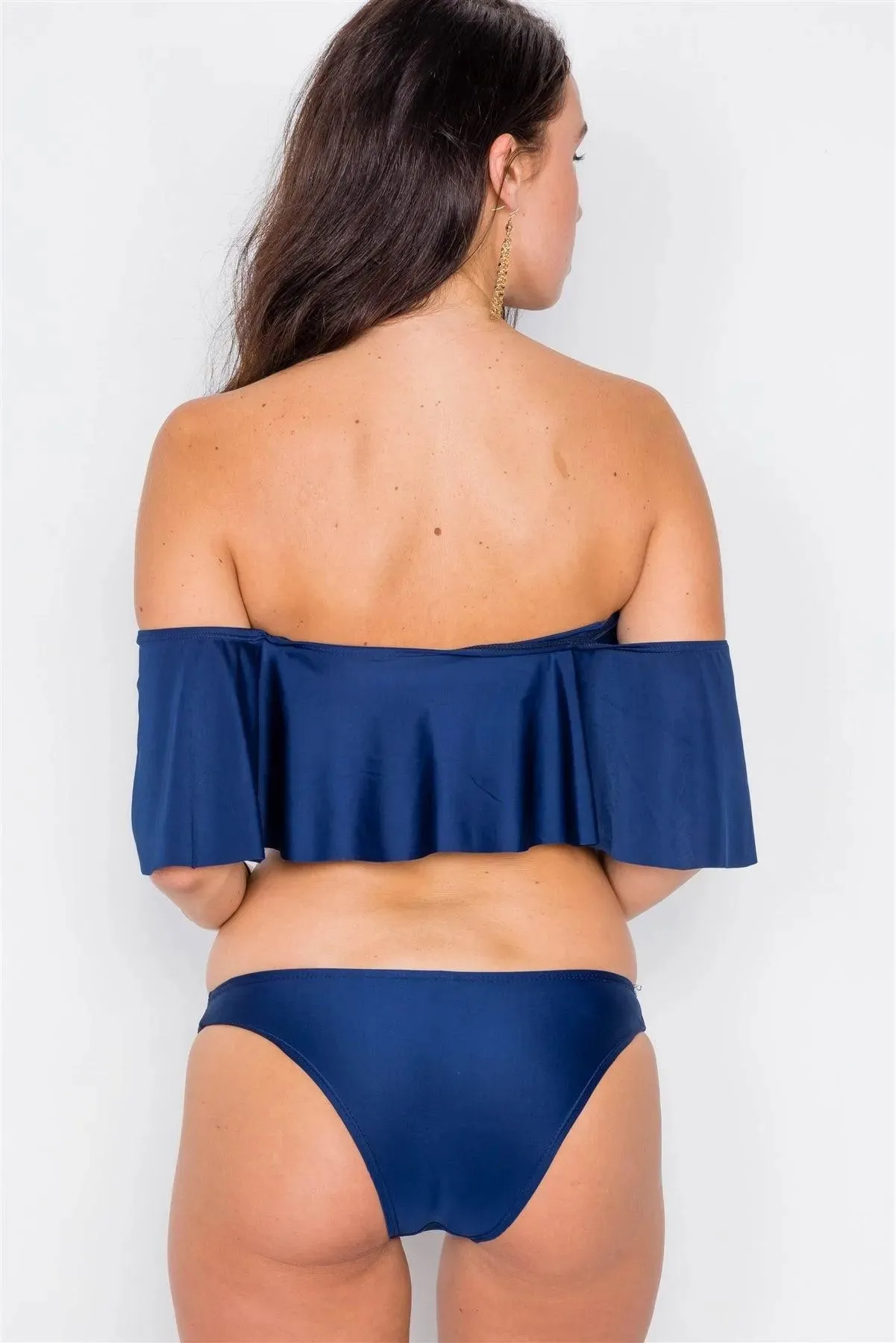 Royal Blue Solid Strapless Flounce 2 Piece Bikini