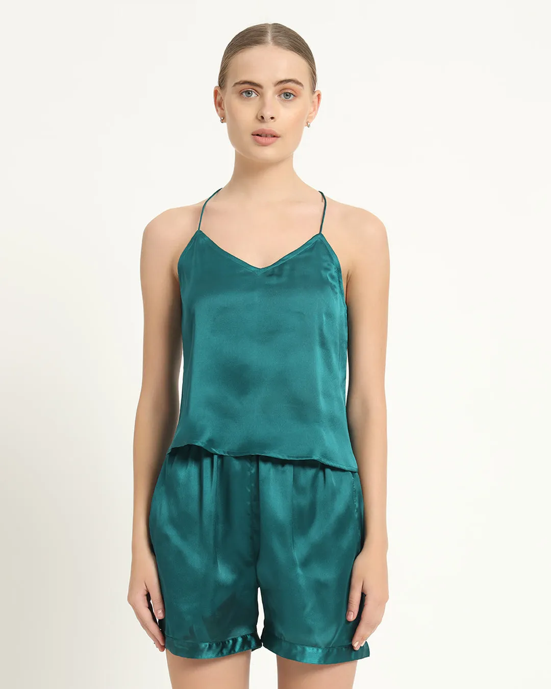 Satin Chic Camisole - Shorts Deep Teal PJ Set