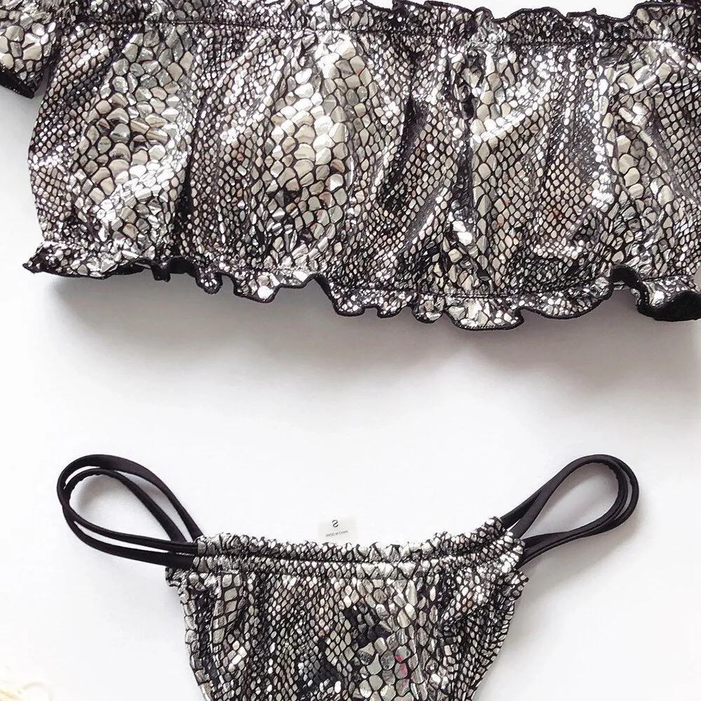 Sequins Snaked Strapless Bikini