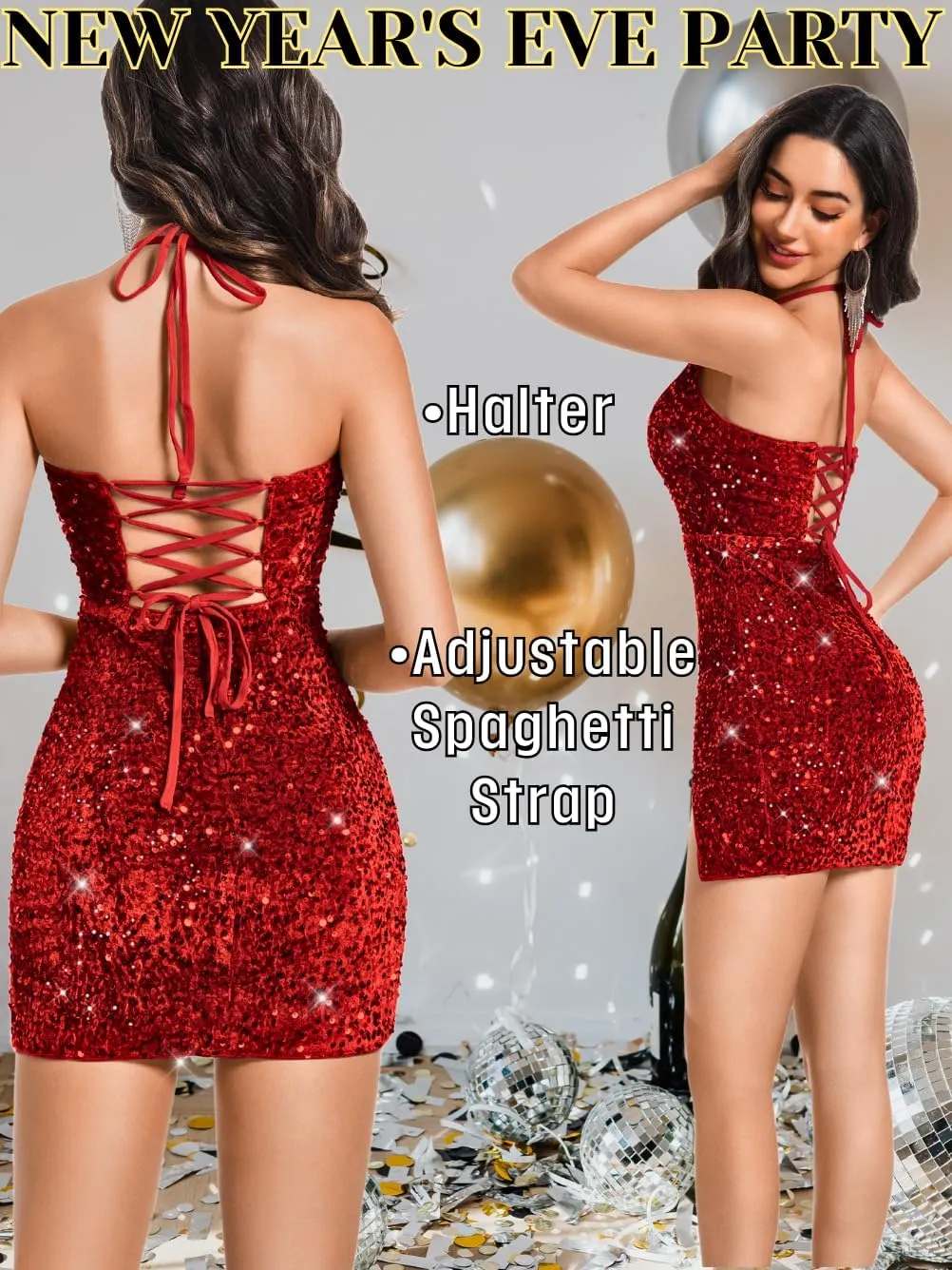 Sexy Sequin Dress for Women,Sparkly Glitter Velvet Mini Prom Dresses,Plunge Backless Club Outfit Cocktail Party