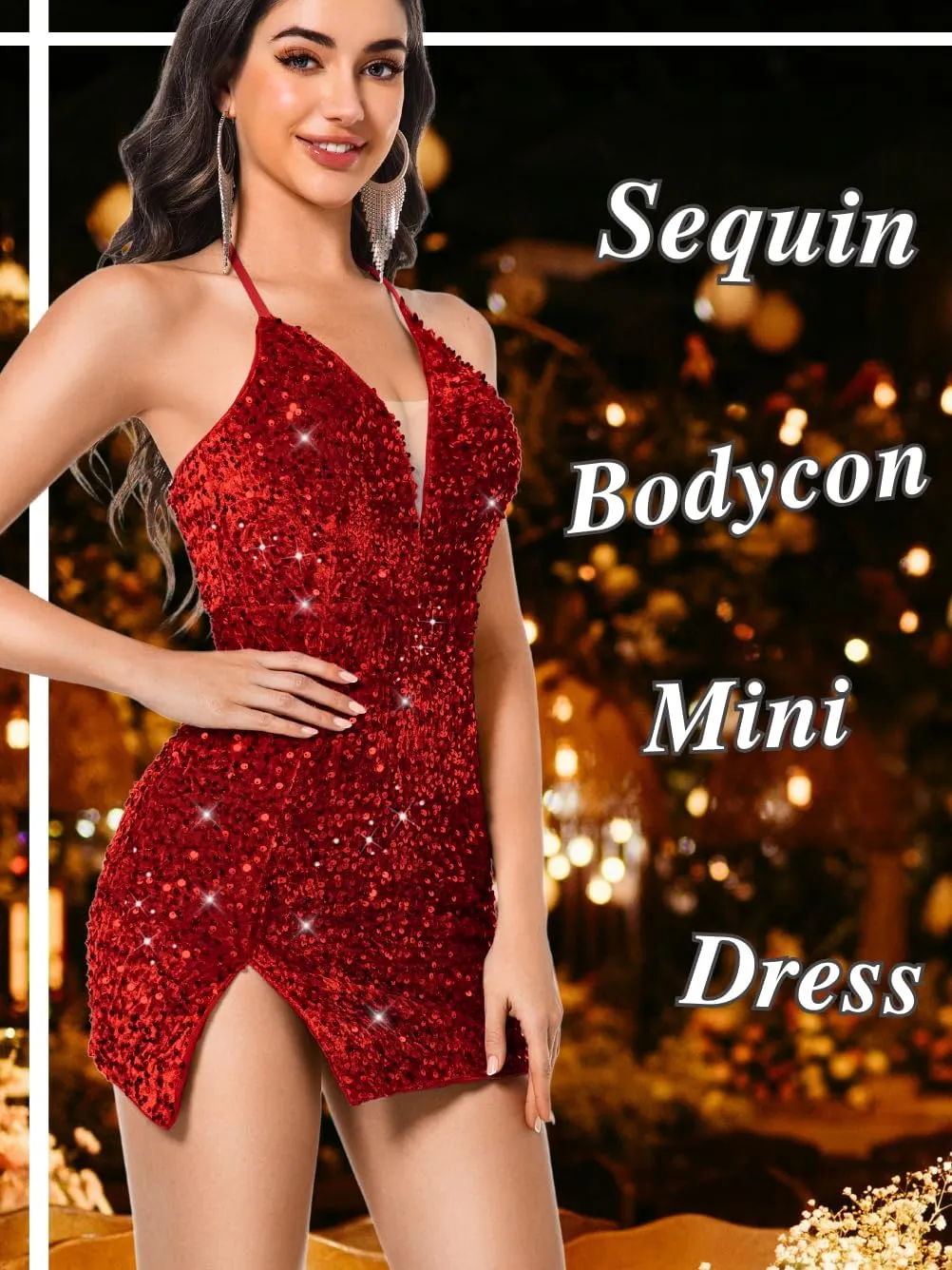 Sexy Sequin Dress for Women,Sparkly Glitter Velvet Mini Prom Dresses,Plunge Backless Club Outfit Cocktail Party