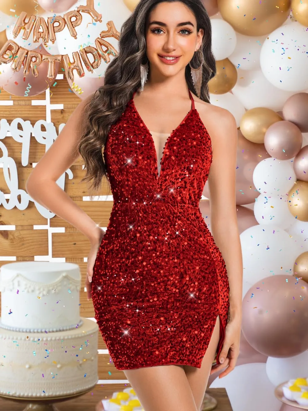 Sexy Sequin Dress for Women,Sparkly Glitter Velvet Mini Prom Dresses,Plunge Backless Club Outfit Cocktail Party