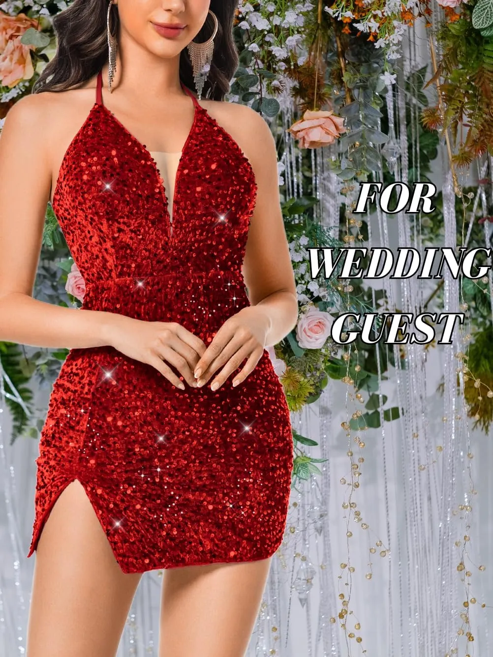 Sexy Sequin Dress for Women,Sparkly Glitter Velvet Mini Prom Dresses,Plunge Backless Club Outfit Cocktail Party
