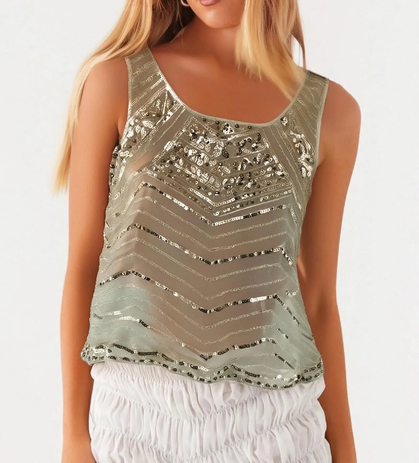 Sexy Sparkle Sequin Rhinestone Crop Cami Top Sleeveless Pearl Embellished Glitter Camisole Backless V Neck Going Out Tank Top