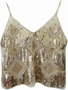 Sexy Sparkle Sequin Rhinestone Crop Cami Top Sleeveless Pearl Embellished Glitter Camisole Backless V Neck Going Out Tank Top