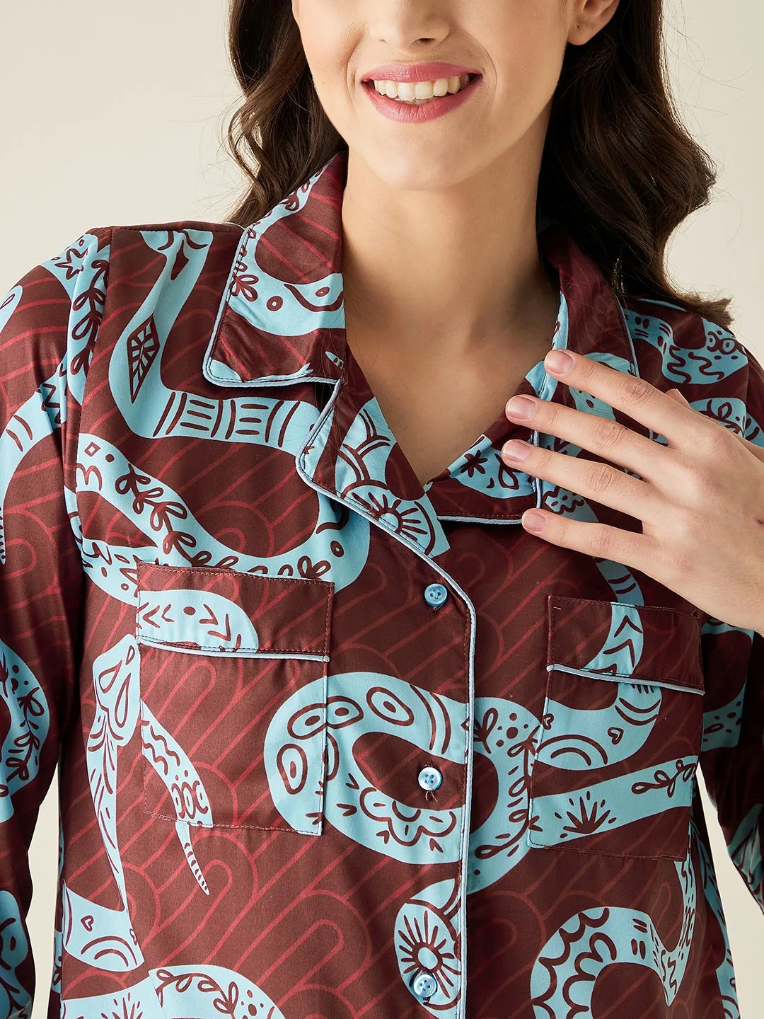 Snake Charm Satin Sleepshirt - The Kaftan Company