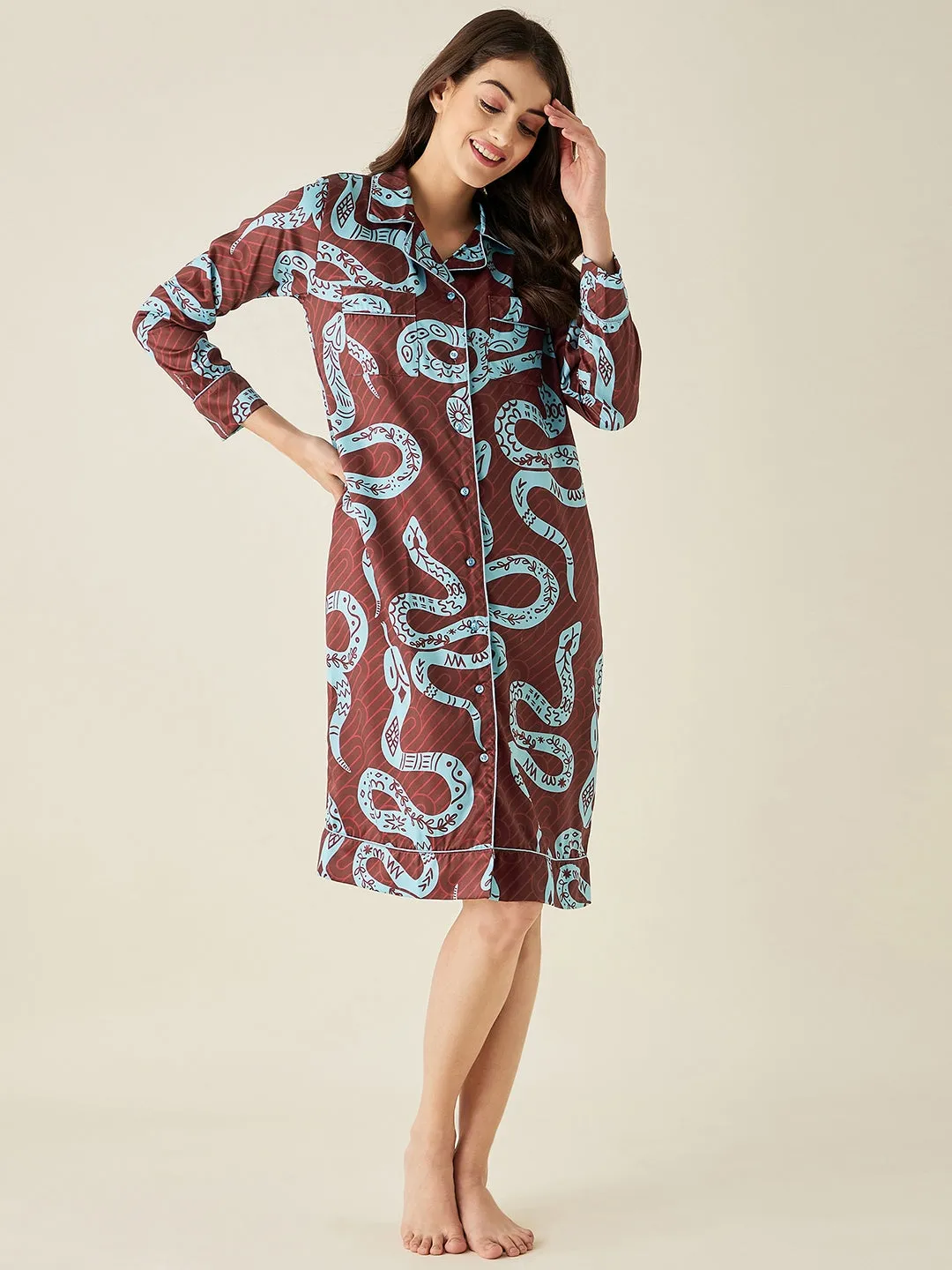 Snake Charm Satin Sleepshirt - The Kaftan Company