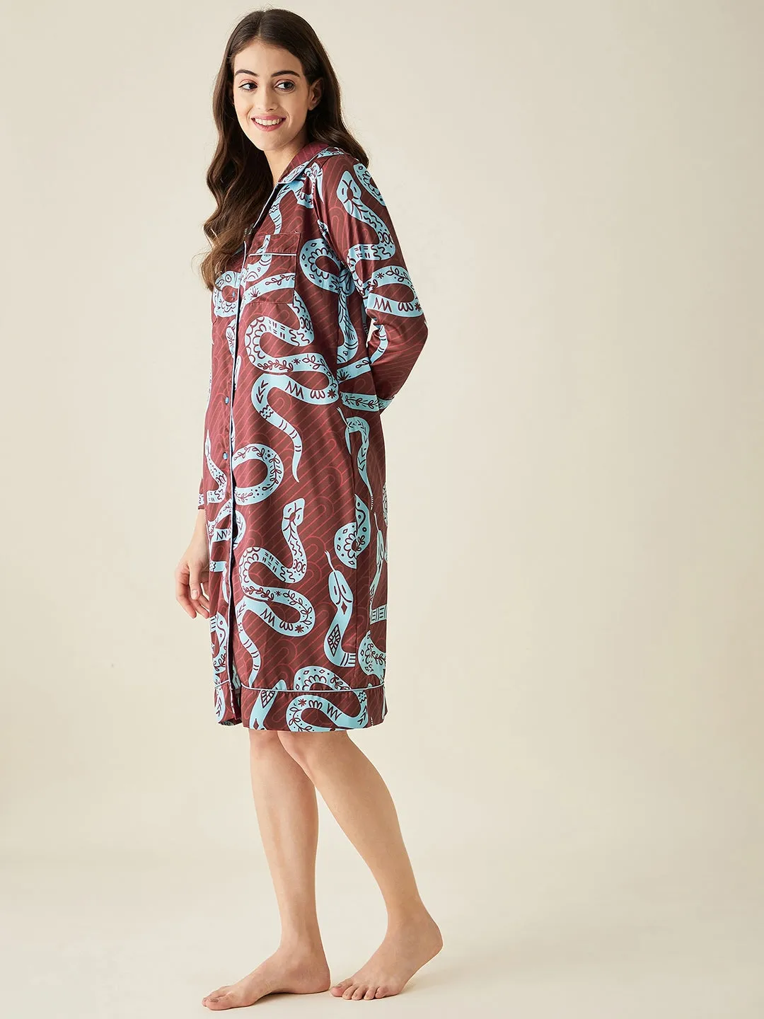 Snake Charm Satin Sleepshirt - The Kaftan Company