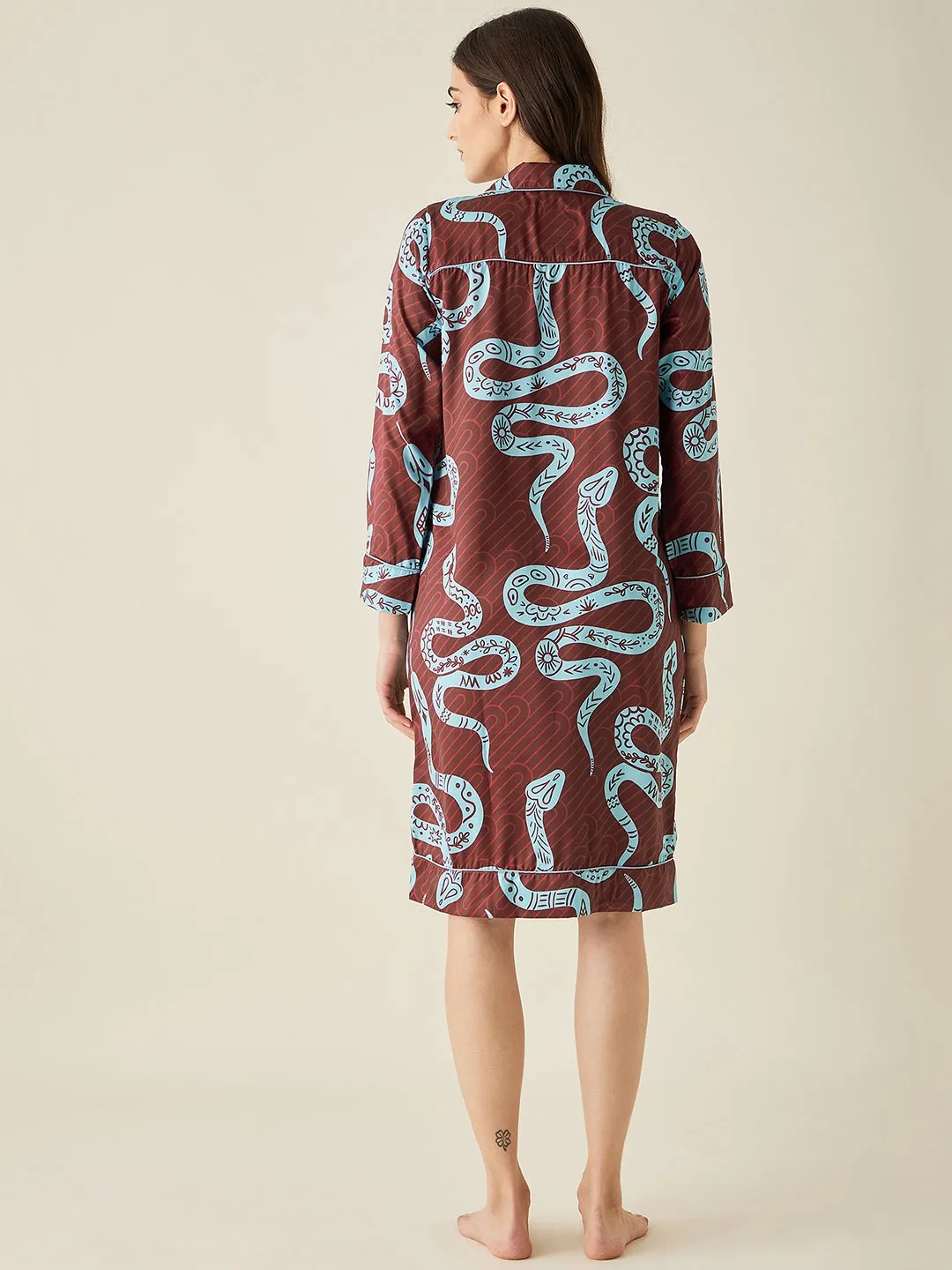 Snake Charm Satin Sleepshirt - The Kaftan Company