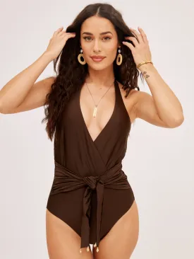 South Beach Dominica Plunge Wrap Swimsuit / Chocolate