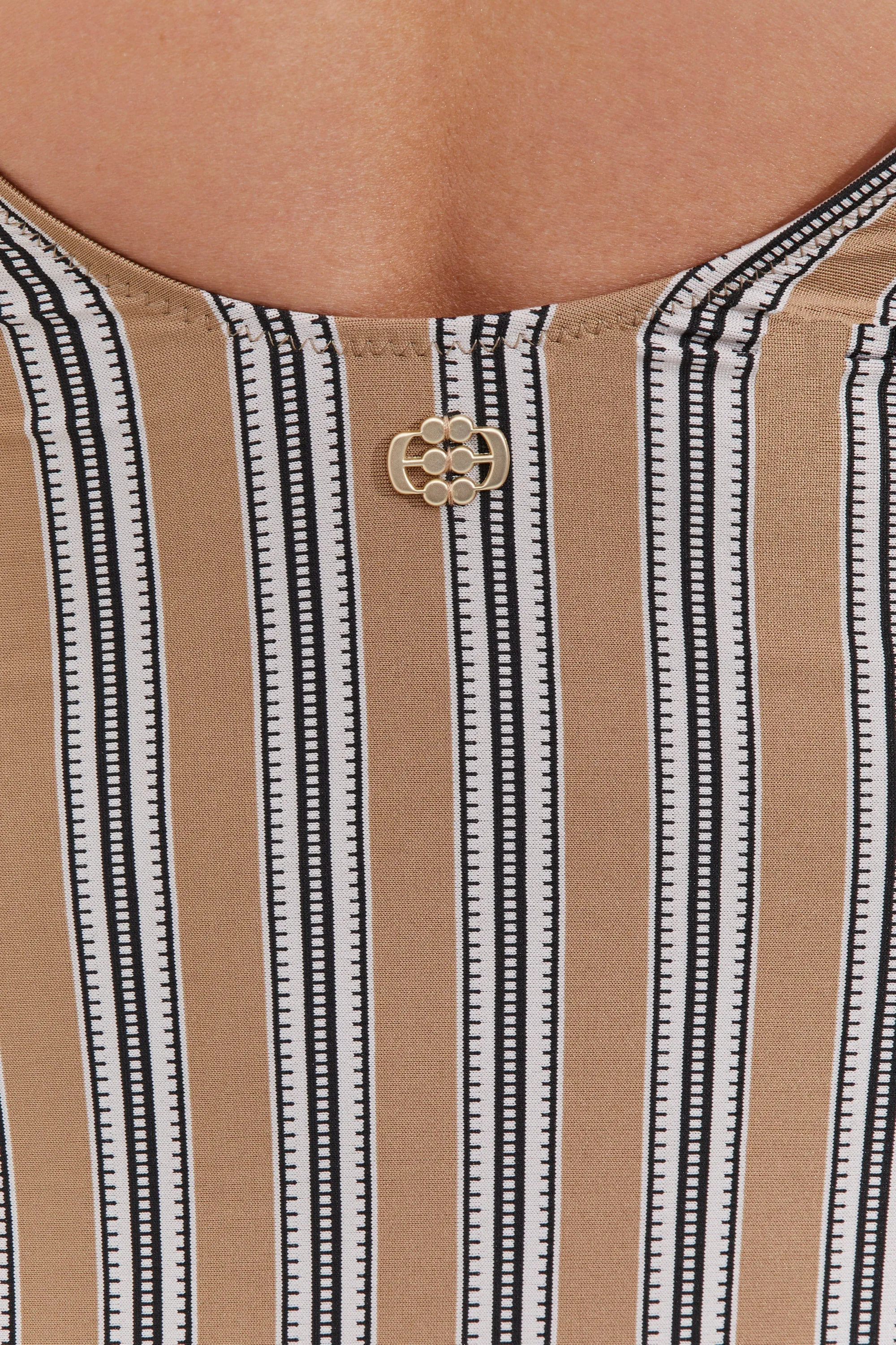 STRIPED ONE PIECE IN CAMEL