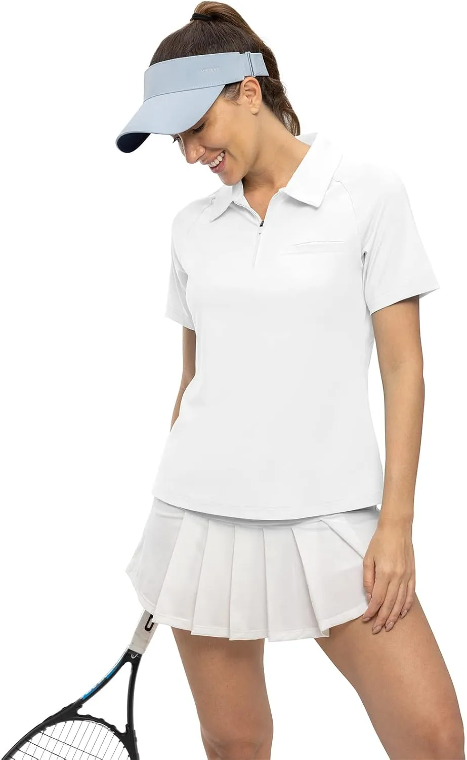 TBMPOY Women's Golf Polo Shirts Short Sleeve UPF 50  Dry Fit Athletic Tennis T-Shirts Zip Up Athletic Sports Shirt